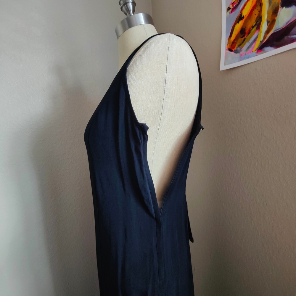 Vintage 90s Laundry by‎ Shelli Segal Black Minimalist Slit Midi Dress Tie Back S - Picture 4 of 9
